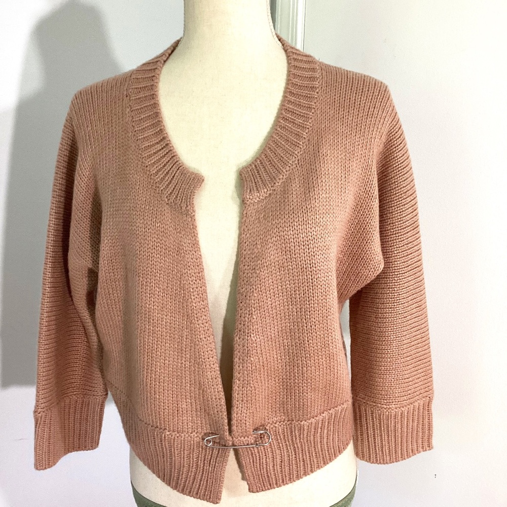 BANANA REPUBLIC WOMAN SIZE LARGE DUSTY ROSE SHORT BOXY CARDIGAN ALPACA WOOL